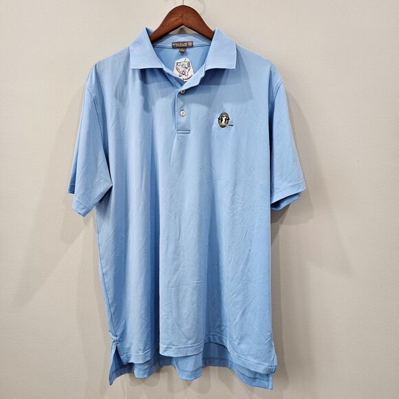 Peter Millar Mens Summer Comfort Polo Shirt Large Blue Logo Stretch Golf Preppy - Picture 1 of 11